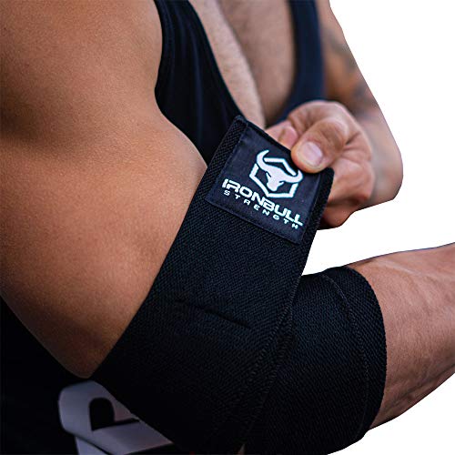 Elbow Wraps for Weightlifting (1 Pair) - 50" Elastic Elbow Braces for Weight Lifting - Elbow Support for Bench Press, Powerlifting, Fitness, & Gym Workout - Gym Elbow Straps Weightlifting (Black)