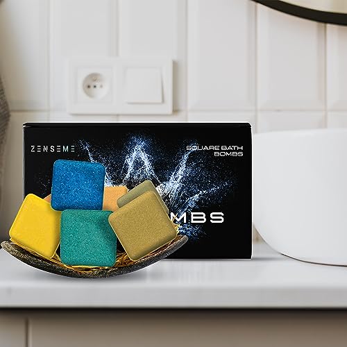 Bath Bombs for Men - Gift Set of 8 Scented Organic Handmade Natural Bath Bombs of 2.5 oz w/Natural Essential Oils, Unique Extra Strength Manly Scents, for Boyfriend, Husband, Father - Square Shape