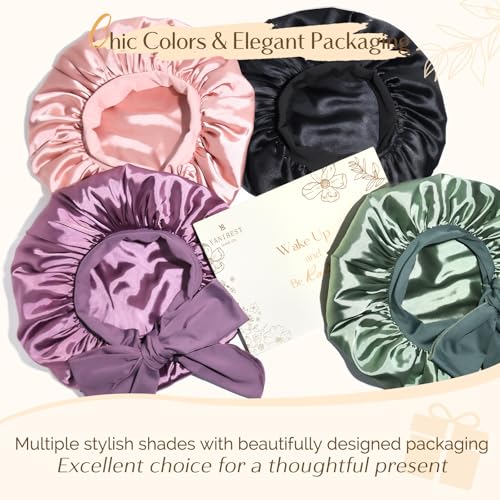 YANIBEST Silk Bonnet for Sleeping Women, Satin Hair Bonnet with Tie Band, Night Sleep Cap Wrap for All Hair Types Purple