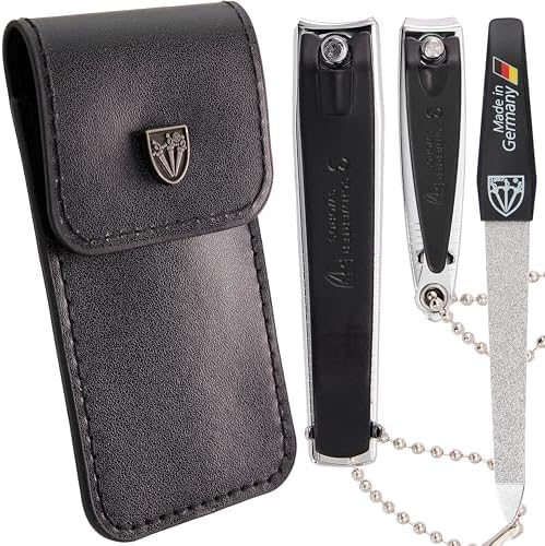 3 Swords Germany – Brand Quality fingernail & toenail Clipper, Manicure, Pedicure Nail Care by with Metal Nail File and case, Black Edition