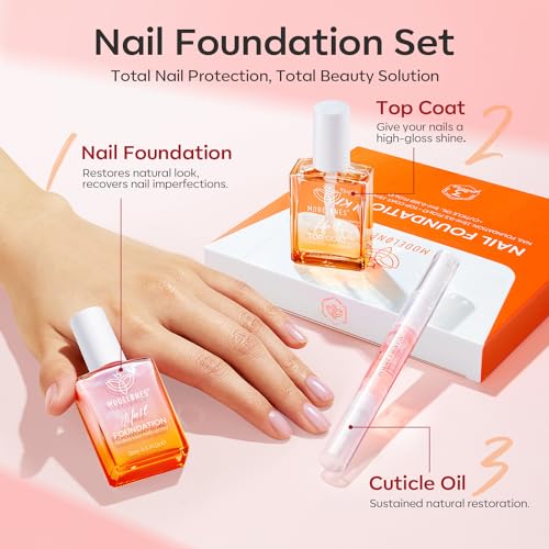 modelones Nail Strengthener Clear Gel Top Coat Nail Polish Cuticle Oil Pen Pink Nail Repair for Damaged Nails Care Kit for Women 15 ml Ridge Filler for Growth