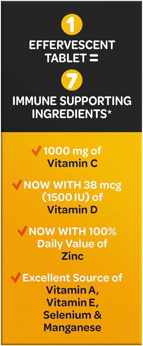 Airborne 1000mg Vitamin C + Zinc Sugar Free Multivitamin Immune Support Effervescent Fizzy Drink Tablets, Zesty Orange Flavor with Powerful Antioxidants Vitamins A C & E, 30 Tablets (2 Pack)