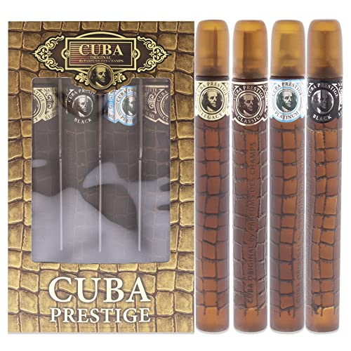 Cuba Prestige 4 Piece Gift Set for Men (Classic + Black + Platinum + Legacy) Eau De Toilette Spray 1.7 Ounce Each