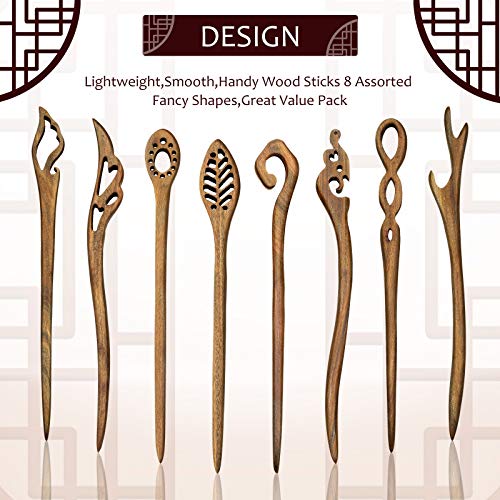 Chuangdi 8 Pieces Wooden Hair Sticks Japanese Hair Chopstick for Women Bun Maker, Chinese Chopstick Hairpin for Women Handmade Chignon Maker Accessories(Classic Pattern)