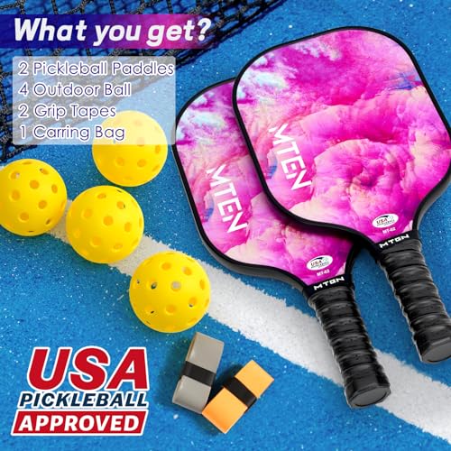 Pickleball Paddles, USAPA Pickleball Paddles Set of 2, Fiberglass Surface Honeycomb Pickleball Paddles, Pickle Ball Rackets, 2 Pickleball Paddles, Comfort 2 Grip, 4 Pickleball Balls and Pickleball Bag