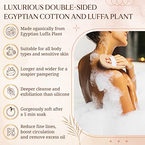 Egyptian Natural Loofah Pad Exfoliating Body Scrubber - Vegan Double Sided Luffa Sponges Deep Clean Your Body, Face & Back While an Exfoliating Washcloth Side Removes Oils - 6.9 x 4.7 Inches, 2 Pack