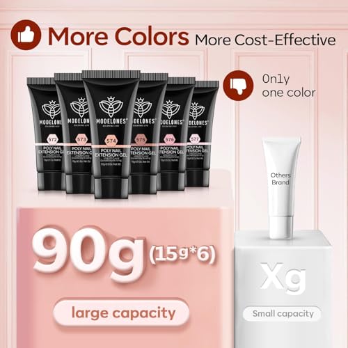 modelones Poly Gel Set 6 Colors Jelly Gel Milky White Sheer Pink Nude Translucent Nail Extension Kit DIY Art for Women