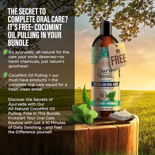 GuruNanda Gums of Steel Kit – Advanced Dental Water Flosser (UV Mode), Concentrated Mouthwash, Cocomint Pulling Oil, Butter on Gums Toothbrush & Tongue Scraper for Happy Gums