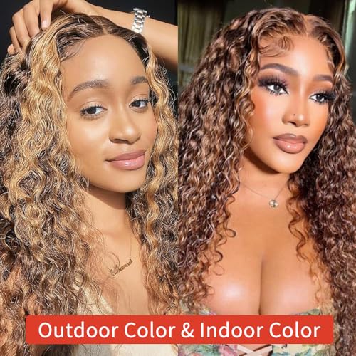 30inch Highlight Ombre Lace Front Wig Human Hair 13x6 HD Honey Blonde 4/27 Deep Wave Lace Front Wigs Human Hair 200 Density Glueless Wigs Human Hair Pre Plucked with Baby Hair