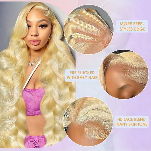 30 Inch 613 Lace Front Wig Human Hair 220 Density 13x6 Body Wave HD Lace Front Wigs Human Hair Pre Plucked Blonde Wig Human Hair 10A HD Lace Frontal Wig 13x6 Glueless Wigs Human Hair for Women