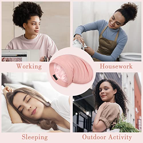 LULUSILK Mulberry Silk Bonnet for Sleeping Women, Real Silk Sleep Cap for Curly Hair and Braids, Pure Head Wrap with Scrunchies, Pink