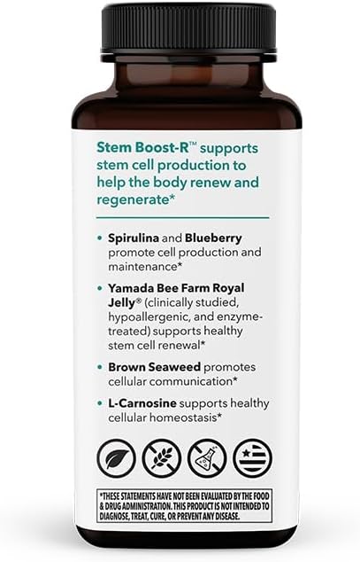 LifeSeasons Stem Boost-R - Stem Cell Support - Naturally Repair Damaged Tissue - Vitamin Supplement Rich in Antioxidants - Royal Jelly, Spirulina, Blueberry, Brown Seaweed & L-Carnosine - 120 Capsules