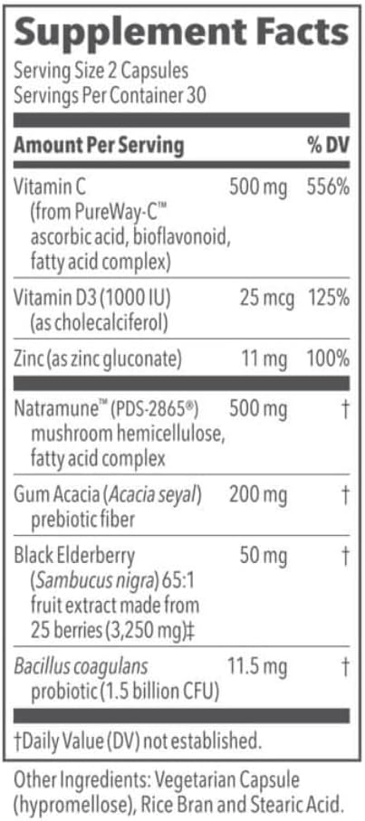 LifeSeasons Clinical Immunity - Daily Boost - Immune System Booster - Pre + Probiotics - Increases Antibodies & Immune Cells - Elderberry, Zinc, Natramune & Vitamin C + D3-60 Capsules