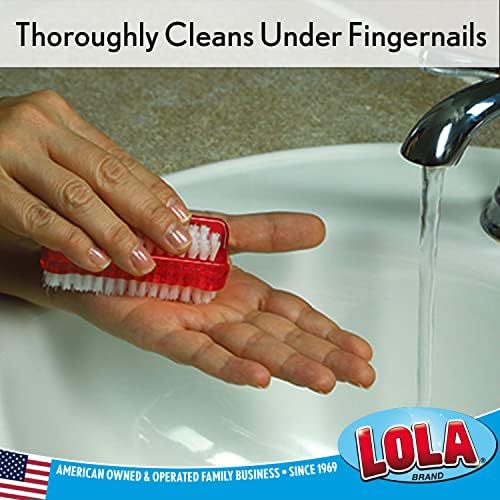 LOLA Products Classic Hand & Nail Brush, 2 Sided - Soft & Stiff, Comfortable No-Slip Grip, Cleans Hands & Fingernails, Assorted Colors, 3 Pack