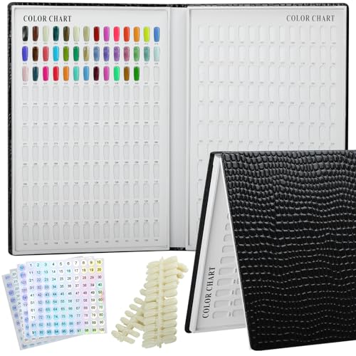 Professional 308 Nail Colors Chart with Number Labels, Black Nail Gel Polish Display Card Book, Nail Art Salon Display Booklet, Nail Color Swatches Nail Practice Card Design Board