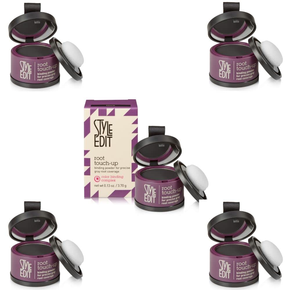 Root Touch Up Powder By Style Edit (5 Pack) to Cover Up Dark Roots and Grays Between Salon Visits, Water Resistant, Non-Sticky, Compact And Mess-Free, Black Hair Color (Total of 5)