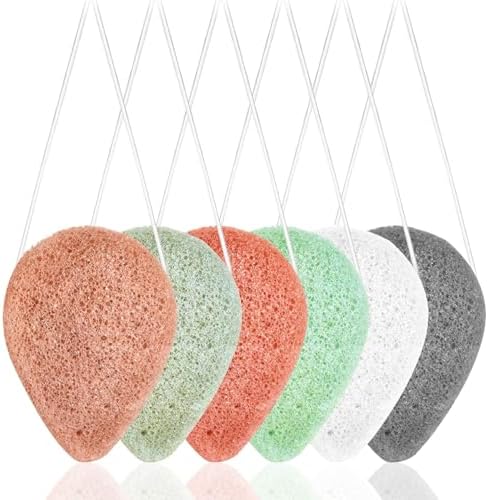 6 Pack Natural Konjac Facial Sponges, findTop 6 Colors Konjac Facial Sponges for Gentle Face Cleansing and Exfoliation