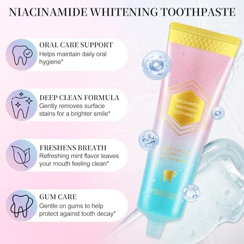 2 Pack Niacinamide Whitening Toothpaste, Nicotinamide White Toothpaste, Gentle Care Deep Stain Removal, Improves Gum Health, Protects Tooth Enamel, Fresh Breath