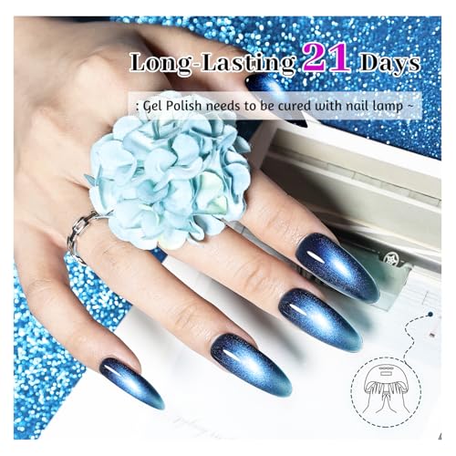 JODSONE Cat Eye Gel Nail Polish 10 Colors (with Base Coat Top Coat Magnet Stick) Glazed Amber Cat Eye Gel for Home DIY