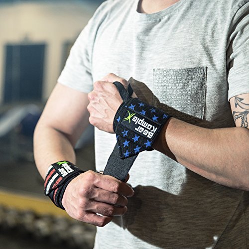 Bear KompleX Wrist Supports Band Wraps - Stabilize & Protect Wrists from Injury - Increase Workout Gains - Thumb Hooks & Superior Velcro Adjustable Closure - Wrist Wraps for Men & Women 3” x 18”