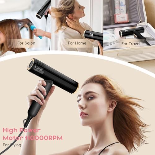 Nicebay Hair Dryer, Ionic Blow Dryer with Diffuser, 1600W &110000RPM High-Speed Brushless Motor for Fast Drying, Lock Function, Constant Temperature, Lightweight