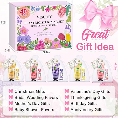40 Sets Hand Cream Bulk and Lip Balm Bulk Gift Set, Bridal Shower Party Favors and Wedding Favors for Guests with Thank You Card Organza Bags, Baby Shower Favors, Thank You Gifts for Women