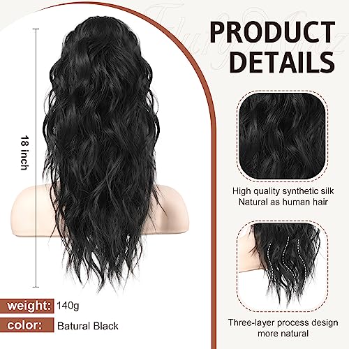 FLUFYMOOZ Ponytail Extension, 18 Inch Claw Clip Ponytail Extension, Wavy Curly Claw Clip in Ponytail Hair Extensions, Natural Fake Ponytail Synthetic Hairpiece for Women (Natural Black)