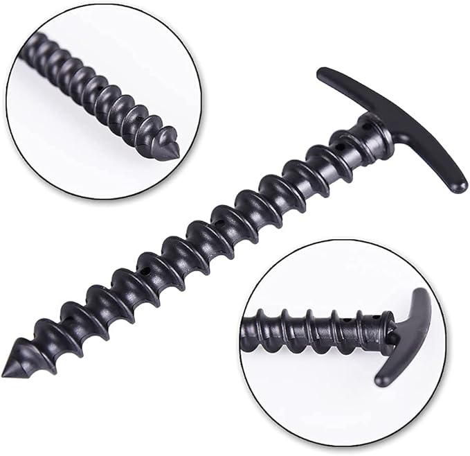 5PCS Tents Stakes 5.7 Inch Spiral Ground Anchor Lightweight Tent Pegs for Canopies Tarps Camping Backpaking Landscaping Securing Dogs Pets Outdoor Black