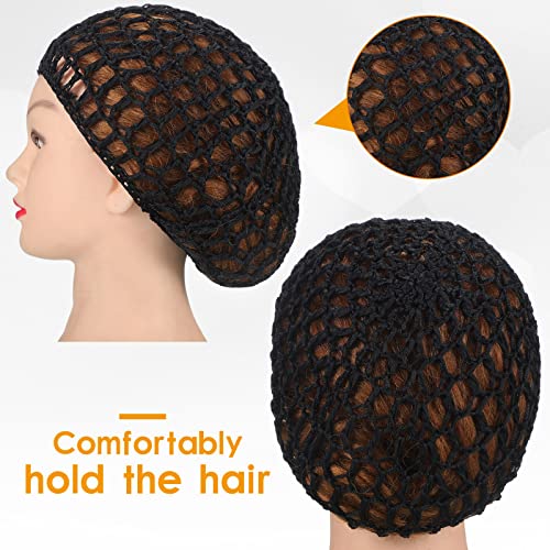 9 Pieces Mesh Crochet Hair Net Rayon Knit Snood Hat Thick Short Women Hairnet Snoods Cover Ornament for Sleeping (Black, Gray)