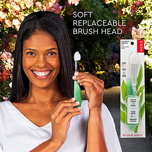 RADIUS Toothbrush Source Floss Brush BPA Free & ADA Accepted Improve Gum Health & Reduce Gum Issues - Soft - Hemp/Soda Pop Ecogrind/Starch- Pack of 3