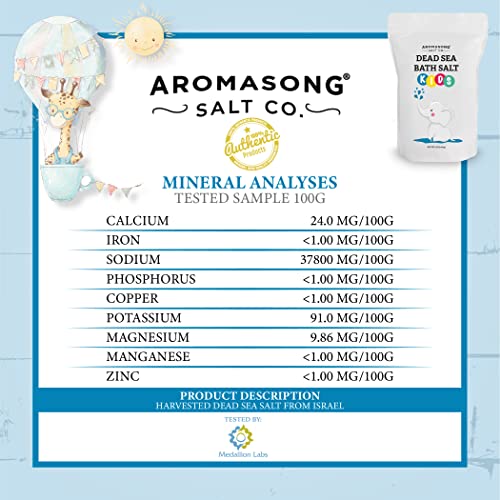 Aromasong Dead Sea Salt for Kids Bath Soak, 4 Lbs. Fine Grain Large Bulk resealable Pack, 100% Pure & Natural.