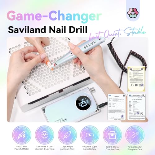 SAVILAND Electric Nail Drill Professional: 40000RPM Nail Drill for Acrylic Nails Sky Realm colors 6000mAhm High Capacity Rechargeable Electric Nail File for Salon Use Manicure Pedicure E File