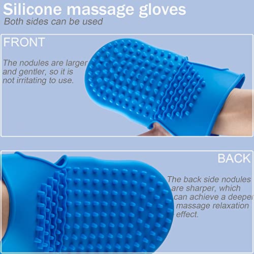 2 Pairs Professional Massage Mitts, Silicone Body Gloves, Two-sided Gentle Exfoliating Brush for SPA Skin Care, Anti Cellulite Lymphatic Drainage Tool, Back Scrubber (Blue)