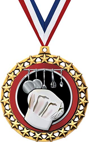 Cooking Medal, 2 1/2" Galaxy Star Chef Hat Medals, Great Cooking Awards 5 Pack Prime