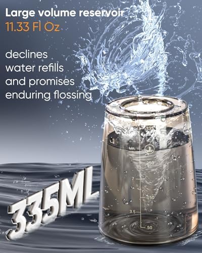 MySmile LP221 UVC Sterilizable Cordless Water Flossers for Teeth 335ML Portable OLED Display Dental Flosser with 4 Modes 8 Jet Tips and a Storage Pouch for Home and Travel (Midnight Black)