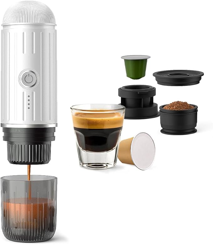BENFUCHEN Portable Electric Espresso Machine, Self-Heating Mini Electric Espresso Maker For Ground Coffee & NESPRESSOpods, 19 Bar Mini Coffee Maker On the Go For Travel Camping Hiking RV Office, White