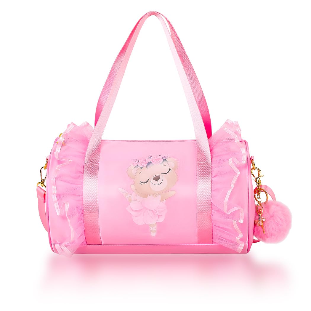 Moonmo Cute Ballet Dance Bag,Tutu Dress Bag, Waterproof Lightweight Dancing Animals Pink Dance Bag for Girls(Pink Bear)