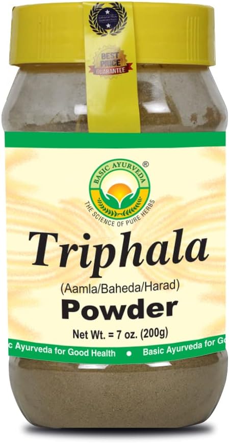 BASIC AYURVEDA Triphala Powder | Blend of Amla, Haritaki & Bibhitaki | Natural Source of Vitamin C | Supports Digestion & Gut Health | 7.05 Oz/200g