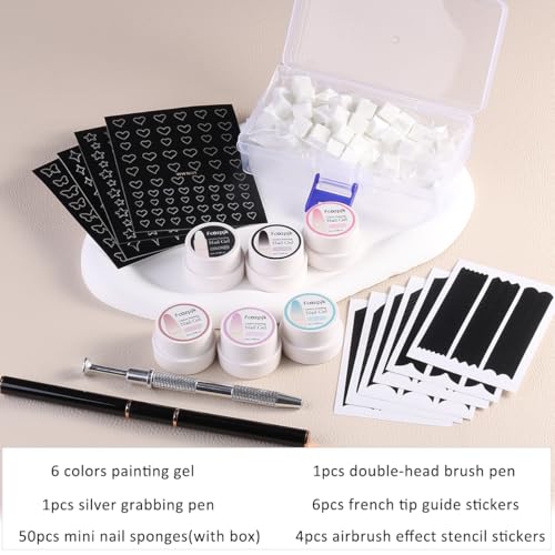 Ombre Gel Nail Polish Kit, 6PCS Colorful Painting Nail Gel Black White Pink Paint Gel for Nails Gradient Design Soak Off UV Pastel Nail Polish Set with Ombre Sponge Nail Brush French Tip Guide