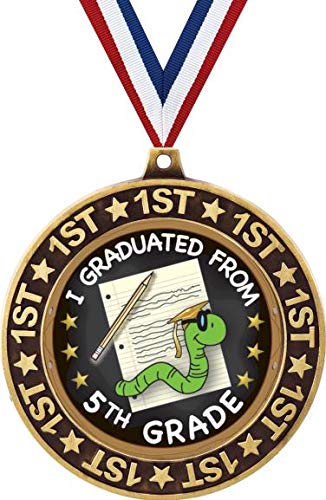 Graduation 1st Place Perimeter Medal Gold, 2.75" 5th Grade Graduation Prizes, Kids Graduate Trophy Medal Awards 5 Pack Prime