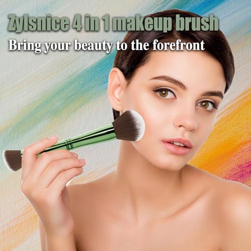 4 in 1 Makeup Brush, Travel Makeup Brush Set with Case, Mini Makeup Brushes, Powder Foundation Brush, Concealer Brush, Eyeshadow Brush, Dual Ended Makeup Brush for Liquid,Cream, Powder