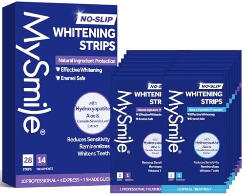 MySmile Teeth Whitening Strips 14 Treatments Kit, Hydroxyapatite-Infuse White Strips, Non-Sensitive Teeth Whitening with Soothing Natural Ingredients, Enamel-Safe, Residue-Free, Non-Slip(28 Count)