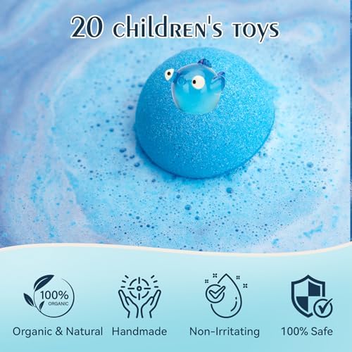 20 Pack Bath Bombs for Kids with Surprise Inside Bubble Bath Toys Organic Natural Bath Bombs Set Stocking Stuffers Birthday Christmas Gifts for Kids 3 4 5 6 7 8 Years Old Boys Toddlers Girls
