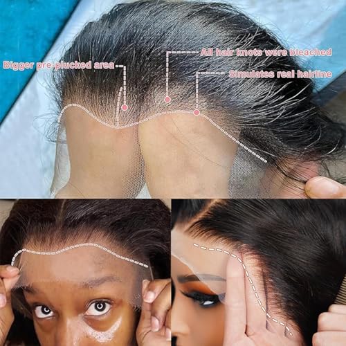 13X6 HD Lace Front Wig,30Inch Glueless Loose Deep Wave Wig Natural Black.Synthetic Lace Front Wigs Human Hair Touch,Vogue Highlight Technology-Premium Fiber & Human Hair Blended.