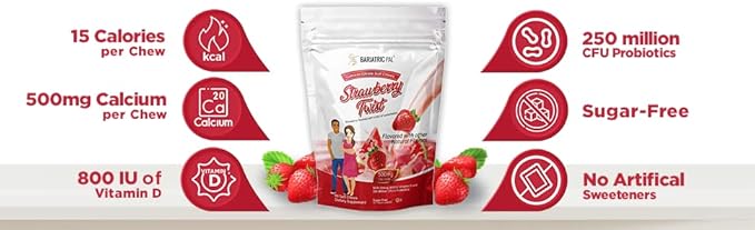 BariatricPal 90-Day Bariatric Vitamin Bundle (Multivitamin ONE 1 per Day! Capsule with 45mg Iron and Calcium Citrate Soft Chews 500mg with Probiotics - Strawberry Twist)