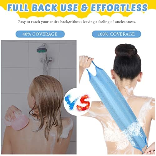 4 Pack Exfoliating Washcloth Back Scrubber Set, 2 Exfoliating Body Scrubber Nylon Back Body Scrub Towel, 2 Pairs Shower Gloves for Women Men Bath Shower Exfoliation(Gray, Blue)