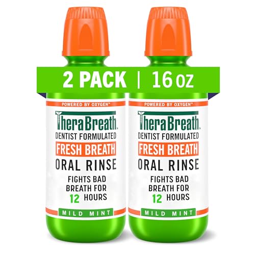TheraBreath Fresh Breath Mouthwash, Mild Mint Flavor, Alcohol-Free, 16 Fl Oz (2-Pack)