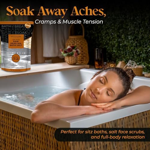Aromasong Raw Dead Sea Bath Salt - Minimally Cleaned, Contains More Dead Sea Minerals Including Dead Sea Mud - 100% Pure & Natural Dead Sea Salts for Soaking 19 LB - Bulk Resealable Pack