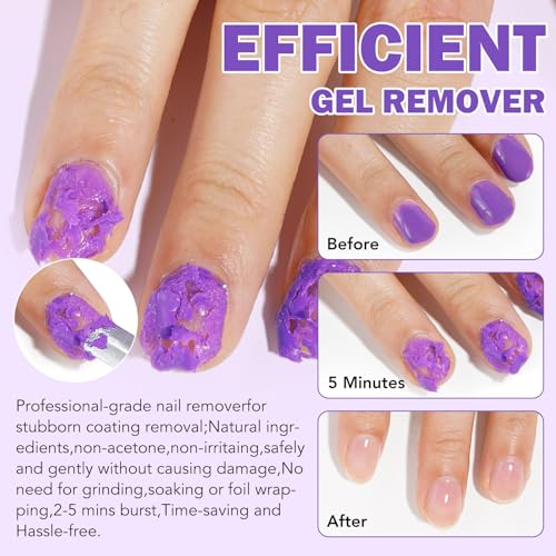 Gel Nail Polish Remover, 2 Pack Gel Polish Remover for Nails - Quickily and Easily Removes Gel Nail Polish at Home in 2-5 Mins - No Need for Foil, Soaking or Wrapping, 0.5 fl oz