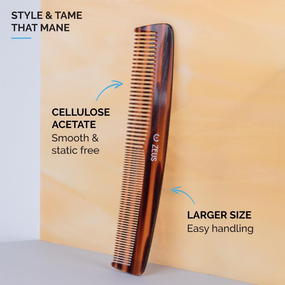 ZEUS Large Hair Comb, 7.5” Handcrafted Saw-Cut Non-Static Hair Comb for Men (Traditional) Y11
